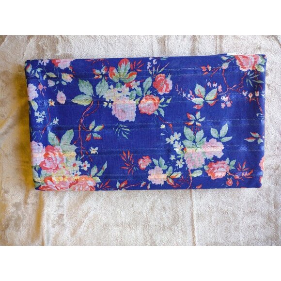 Floral Fabric on Blue Background ~ 108 L x 60 W (3 Yards) ~ Soft, Lightweight - Picture 2 of 5